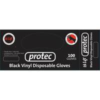 Protec Black Vinyl Disposable Gloves - Small 100Pcs